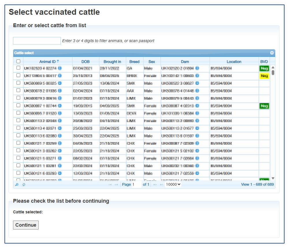 cattle select id entry page image